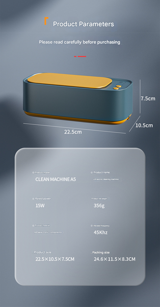 Portable Ultrasonic Cleaner - 45kHz Professional High-Frequency Cleaning Machine for Jewellery, Glasses, Watches, and Makeup Brushes