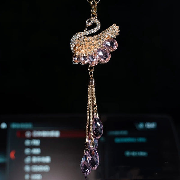 Car Pendant Double-Sided Crystal Swan King Pendant Creative Car Rearview Mirror Pendant