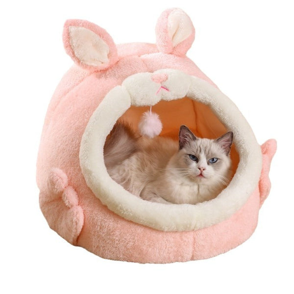 Bejirog Pink Screaming Rabbit Cat Nest Autumn And Winter Semi-closed Cat House