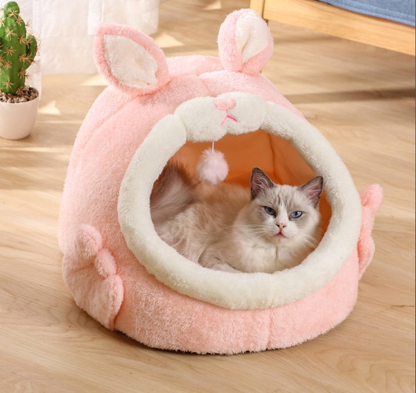 Bejirog Pink Screaming Rabbit Cat Nest Autumn And Winter Semi-closed Cat House