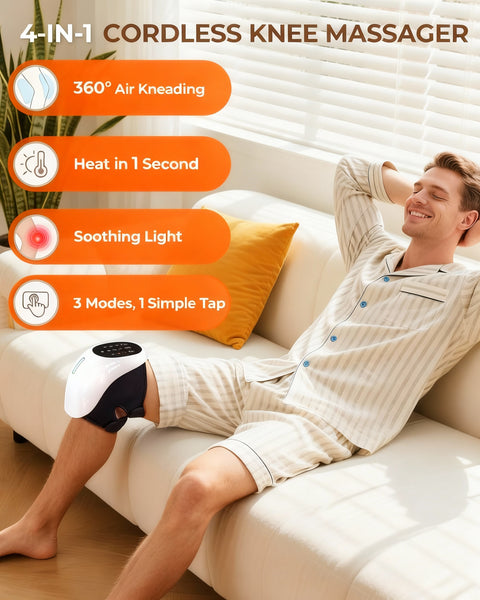 Cordless 360° Knee Massager: 3 Intensity Levels, Comfortable Wrap Design