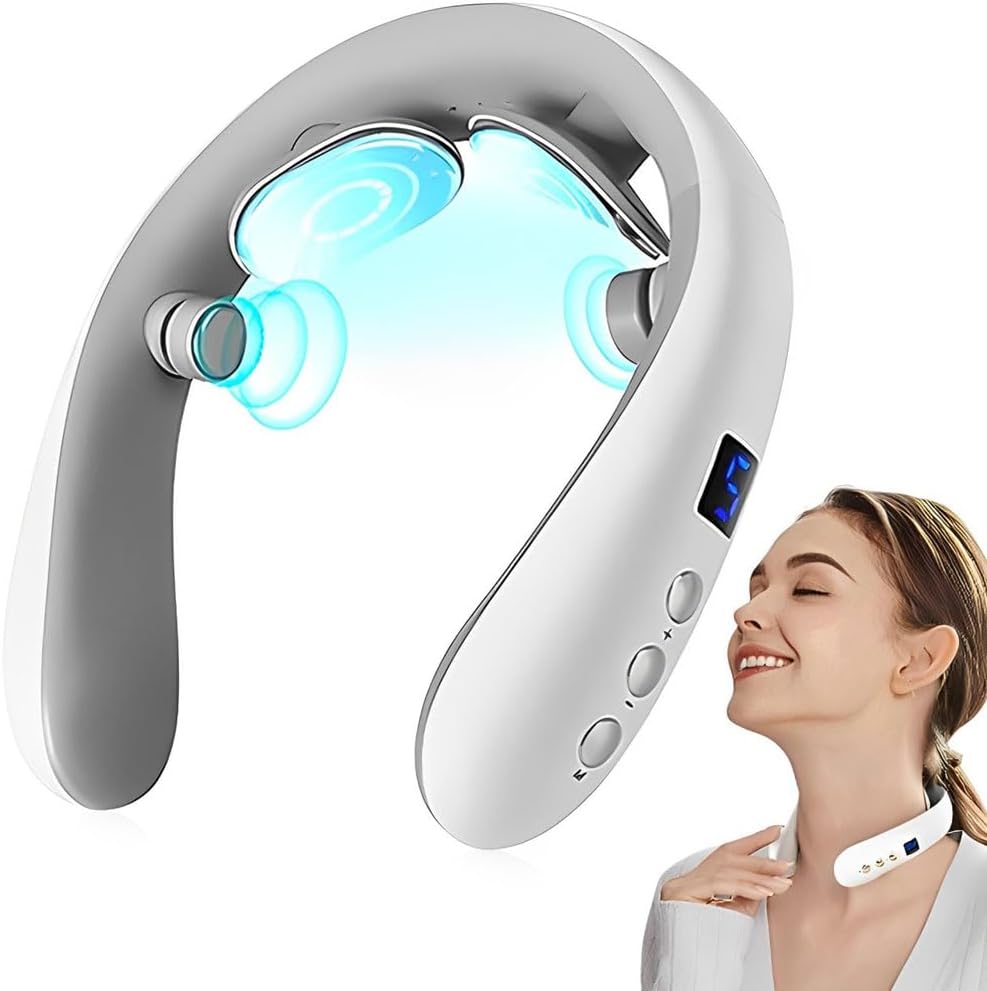 Wireless Neck Massager with Heat & 10 Modes: Electric Pulse Pain Relief