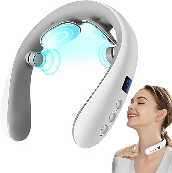 Wireless Neck Massager with Heat & 10 Modes: Electric Pulse Pain Relief