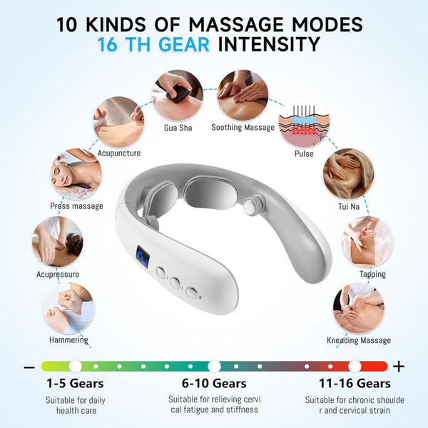 Wireless Neck Massager with Heat & 10 Modes: Electric Pulse Pain Relief
