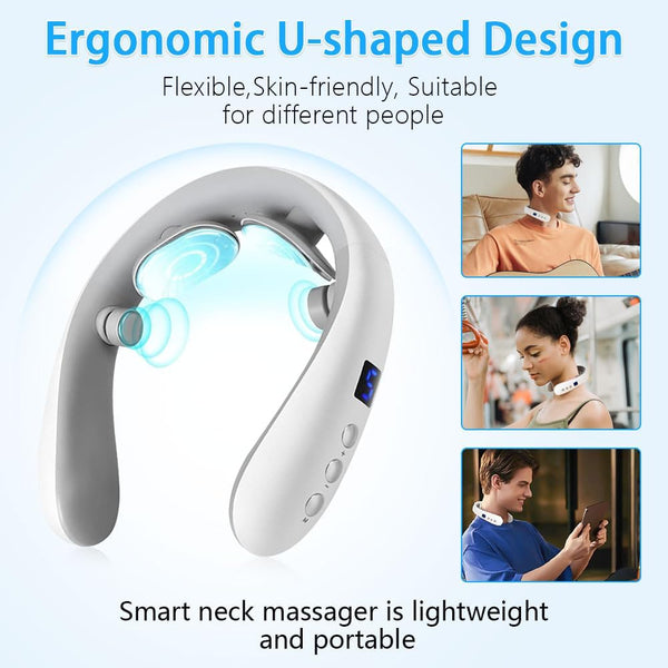 Wireless Neck Massager with Heat & 10 Modes: Electric Pulse Pain Relief