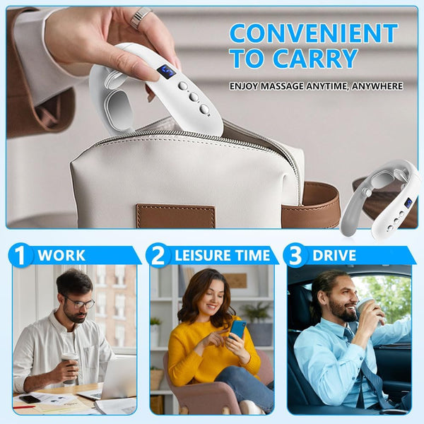 Wireless Neck Massager with Heat & 10 Modes: Electric Pulse Pain Relief