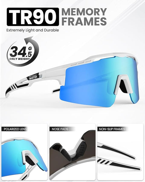 OutdoorMaster Hawk II Polarized Sports Sunglasses for Men Women