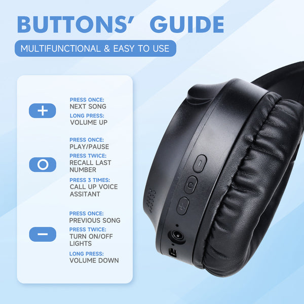 Black Wireless Gaming Headphones with Lights