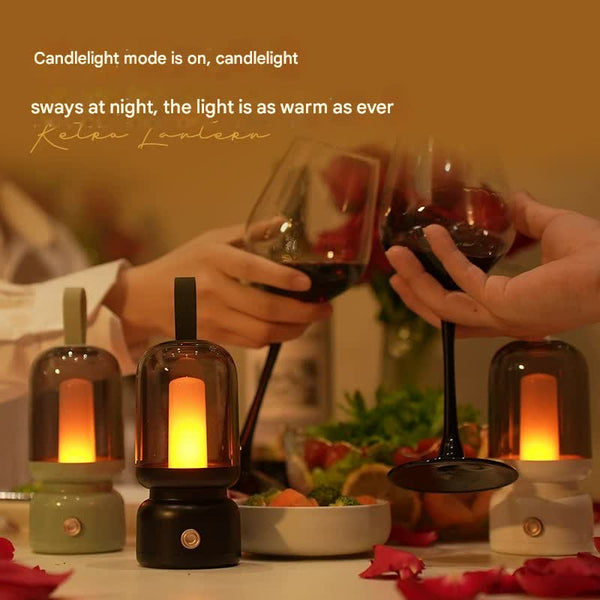 Retro Candle Flame Effect LED Lantern - USB-C Rechargeable, Portable with Silicone Handle(green)