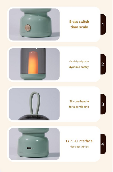 Retro Candle Flame Effect LED Lantern - USB-C Rechargeable, Portable with Silicone Handle(green)