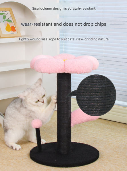 Adorable Flower Cat Tree - Plush Perch, Sisal Scratching Post & Spring Ball Toy Red & black