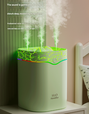 Green Volcano Style 2L Cool Mist Humidifier - Triple Nozzle with RGB LED