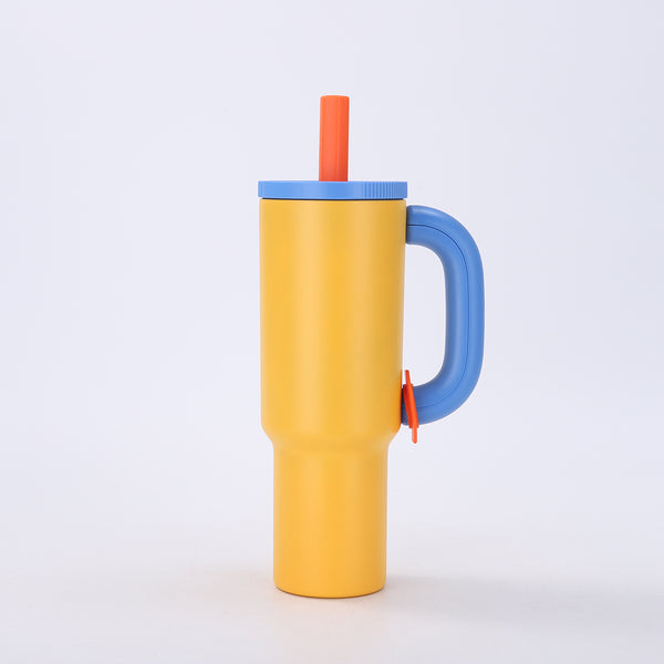Yellow-blue 40oz Macron Stainless Steel Insulated Tumbler with Handle and Straw