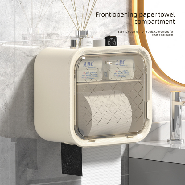 Grey Wall Mounted Dual Layer Bathroom Tissue Box Holder with Storage Drawer Waterproof