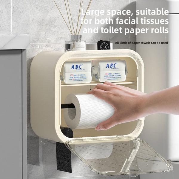 Grey Wall Mounted Dual Layer Bathroom Tissue Box Holder with Storage Drawer Waterproof
