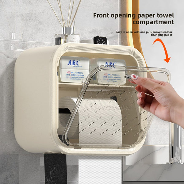 Grey Wall Mounted Dual Layer Bathroom Tissue Box Holder with Storage Drawer Waterproof
