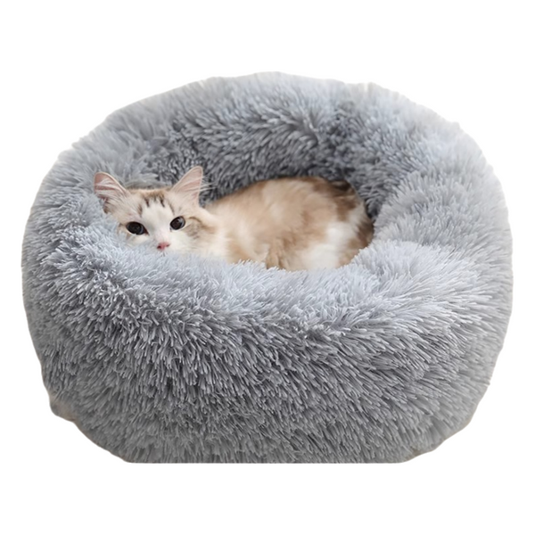 Grey Cozy Donut Long Plush Cat & Dog Calming Bed