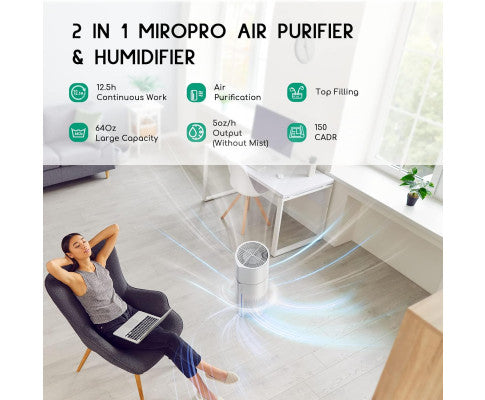 Air Purifier Humidifier Combo, 2-in-1 HEPA