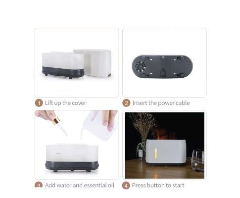Essential Oil Aroma Diffuser and Remote - Grey 240ml Flame Fire Style Air Humidifier