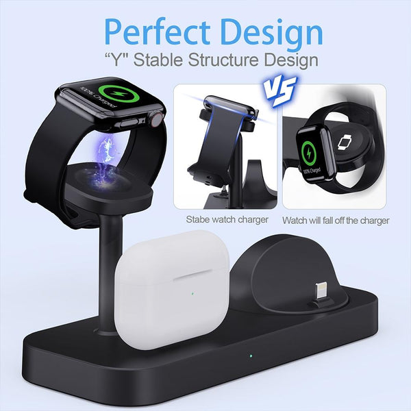 4 In 1 Charging Stand For Apple Watch And Airpods - Black