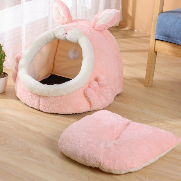 Bejirog Pink Screaming Rabbit Cat Nest Autumn And Winter Semi-closed Cat House