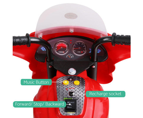 Rigo Kids Electric Ride On Police Motorcycle Motorbike 6V Battery Red