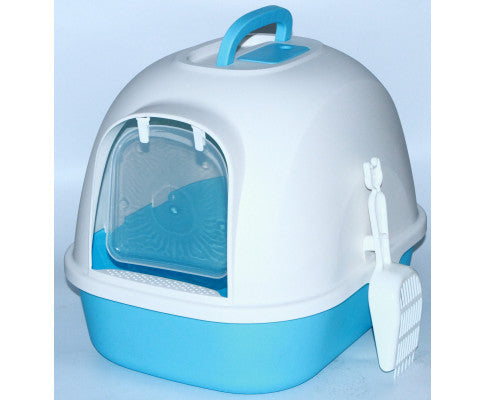 YES4PETS Portable Hooded Cat Toilet Litter Box Tray House with Handle and Scoop Blue