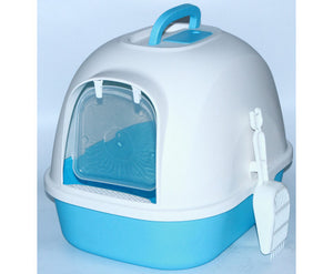 YES4PETS Portable Hooded Cat Toilet Litter Box Tray House with Handle and Scoop Blue