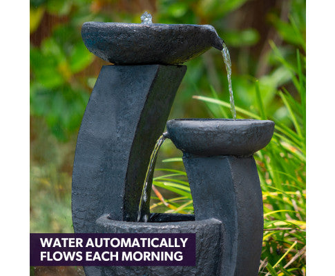 PROTEGE Solar Fountain Water Feature Outdoor Bird Bath with LED Lights - Charcoal