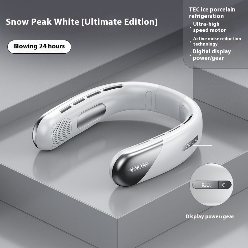 Rechargeable Portable Wearable Fan with Adjustable Speed- White 2400mAh