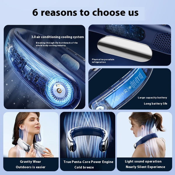 Rechargeable Portable Wearable Fan with Adjustable Speed- Blue 2400mAh