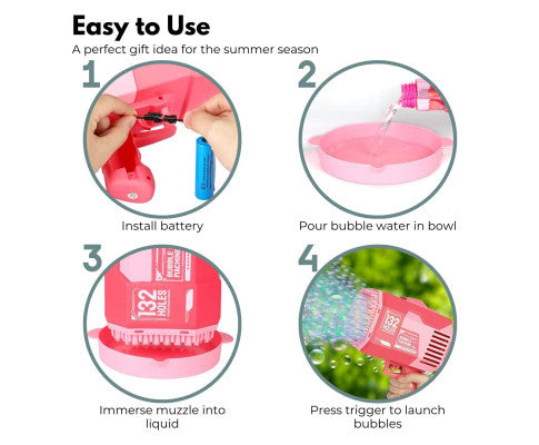GOMINIMO 132 Holes Rechargeable Bubbles Machine Gun for Kids (Pink)