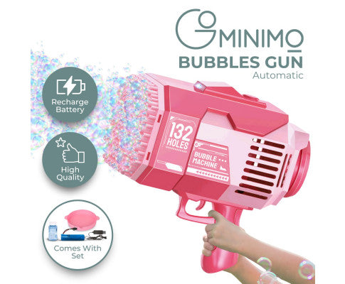 GOMINIMO 132 Holes Rechargeable Bubbles Machine Gun for Kids (Pink)