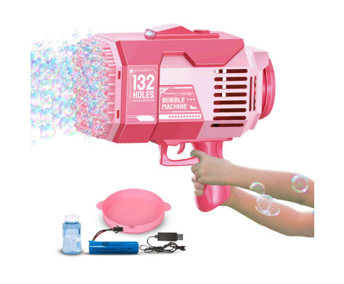 GOMINIMO 132 Holes Rechargeable Bubbles Machine Gun for Kids (Pink)