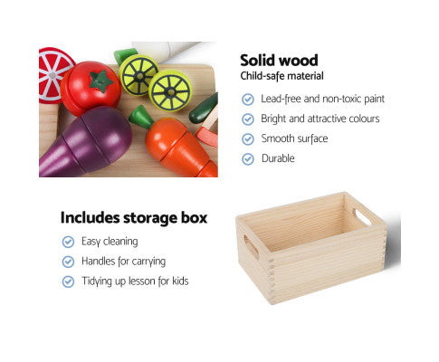 Keezi Kids Kitchen Play Set Wooden Pretend Toys Cooking Utensils Pots Pans Food
