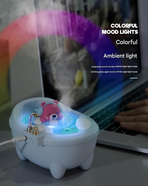 Bathtub Humidifier with Colorful Night Light - USB-C, 340ml, Auto Shut-Off (Purple Duck)