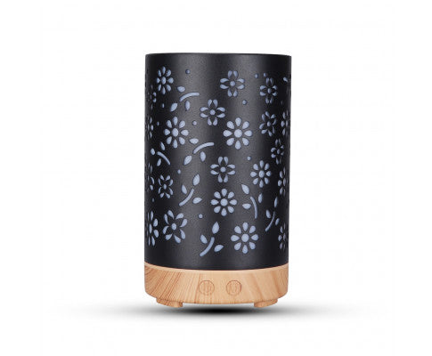 GOMINIMO LED Aromatherapy Essential Oil Diffuser 100ml Metal Cover Floral Design with Light Wood Base