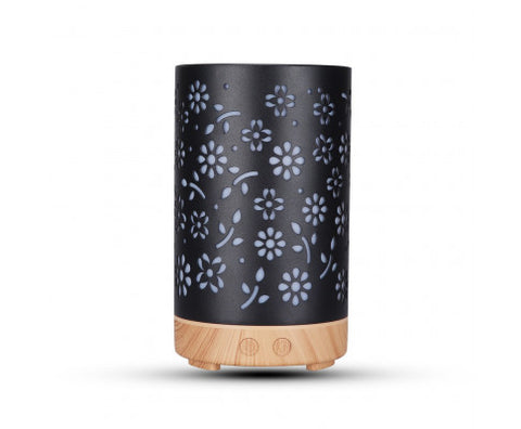 GOMINIMO LED Aromatherapy Essential Oil Diffuser 100ml Metal Cover Floral Design with Light Wood Base