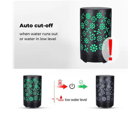 GOMINIMO LED Aromatherapy Essential Oil Diffuser 100ml Metal Cover Floral Design with Light Wood Base