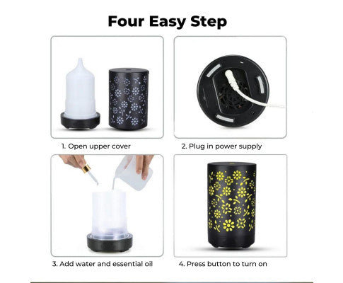 GOMINIMO LED Aromatherapy Essential Oil Diffuser 100ml Metal Cover Floral Design with Light Wood Base