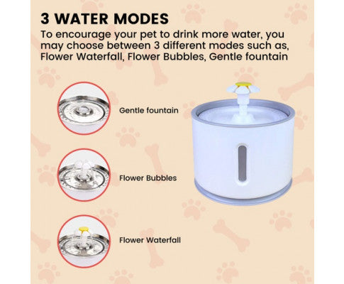 Floofi Pet Water Fountain 2.4L with Stainless Steel FI-WD-107-ZM
