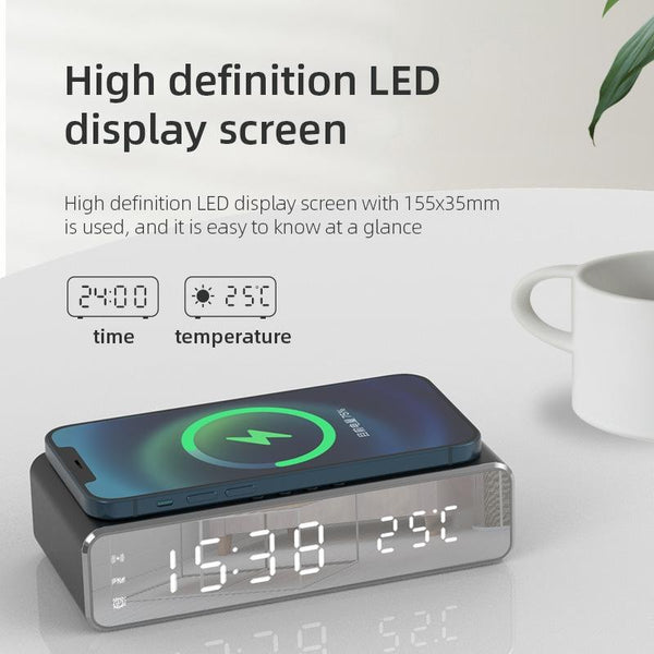 Wireless Charging Desktop Phone With Clock & Temperature Display - Silver