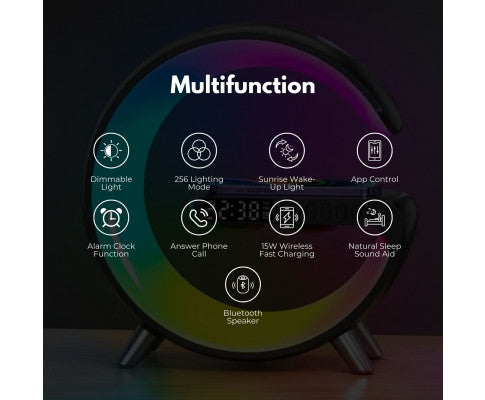VOCTUS 5 in 1 Bedside Table Lamp with 15W Quick Wireless Charger (Black)