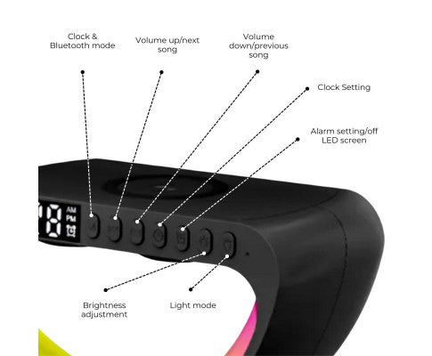 VOCTUS 5 in 1 Bedside Table Lamp with 15W Quick Wireless Charger (Black)