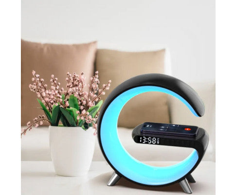 VOCTUS 5 in 1 Bedside Table Lamp with 15W Quick Wireless Charger (Black)