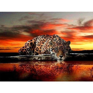 FULL DRILL - 5D DIY DIAMOND PAINTING KITS SUNSET AND LAKESIDE LEOPARD