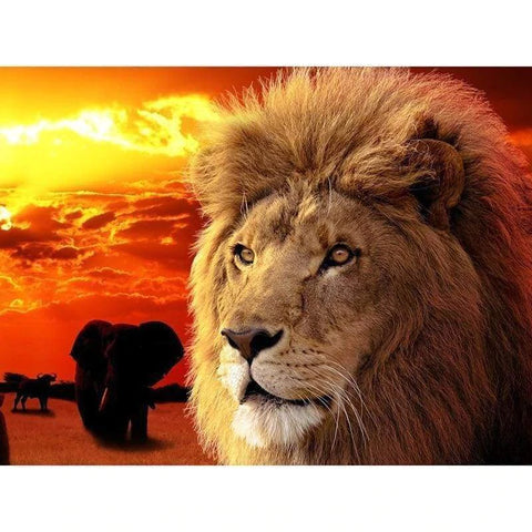 FULL DRILL - 5D DIY DIAMOND PAINTING TWILIGHT LION ELEPHANT SUNSET