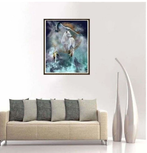 Most Popular Full Drill  5D DIY Diamond Painting Kits Dream Catcher Wolf 30X40
