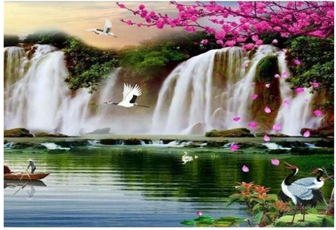 Full Drill  5D Diamond Painting Kits Waterfall Flying Crane 30x40
