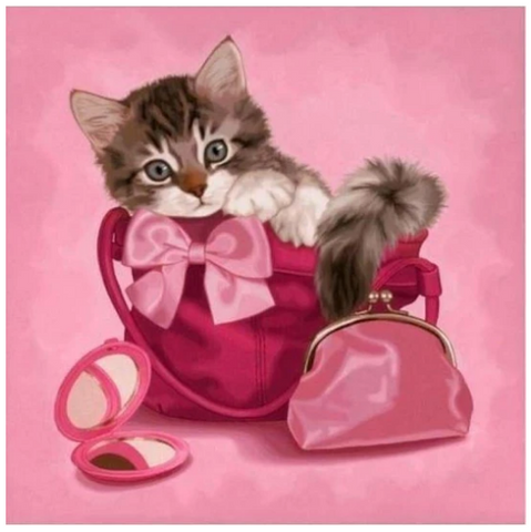 FULL DRILL 5D DIY DIAMOND PAINTING KITS WATERCOLOR CUTE CAT MAKEUP IN BAG